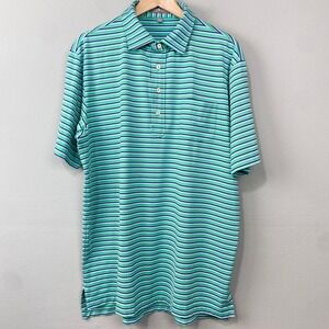 Peter Millar Summer Comfort‎ Striped Golf Polo Shirt Sz L Green Blue Casual Knit